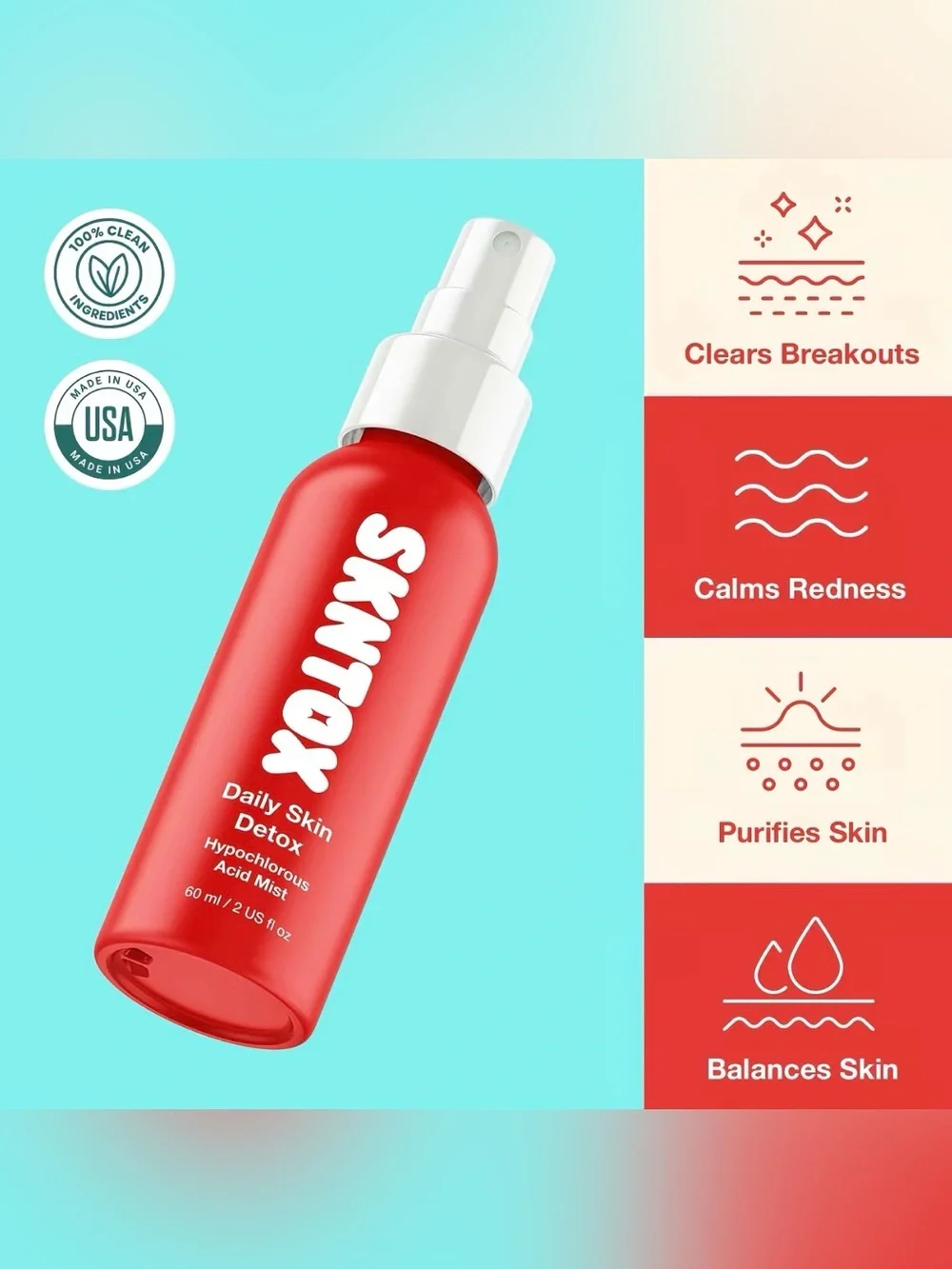 Daily Skin Detox Hypochlorous Acid Mist Lightweight Fast-Absorbing Facial Spray